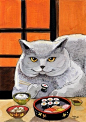 #水彩# #插画# 吃寿司的猫