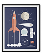 Retro space rocket children's room print. By TheGlassMountain