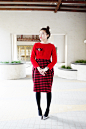 MS. JOKING 圣诞特别限量款全羊毛长袖毛呢连衣裙 正红色