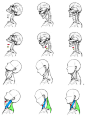 #SAI资源库#动漫头部角度画法参考！ 绘师かぴ一组关于头部角度的画法参考，注意颈椎和肌肉走向是重点哦！自己借鉴，转需~（画师：かぴpdi=20713160 ）