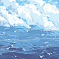 手绘-油画棒背景-海洋