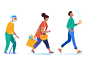 People go on business trendy grandfather pedestrian woman walk man people kit8 flat vector illustration