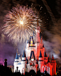 夜色中的迪士尼乐园更加迷人，公主城堡上空还会有烟花表演。