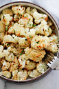 Garlic Parmesan Roasted Cauliflower - cauliflower florets roasted in the oven with garlic and Parmesan cheese. This side dish is healthy, delicious and even the pickiest eater loves this | rasamalaysia.com