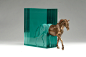 Steed : Laminated clear float glass with cast bronze horse.H 200 x W 380 x D 140mm.