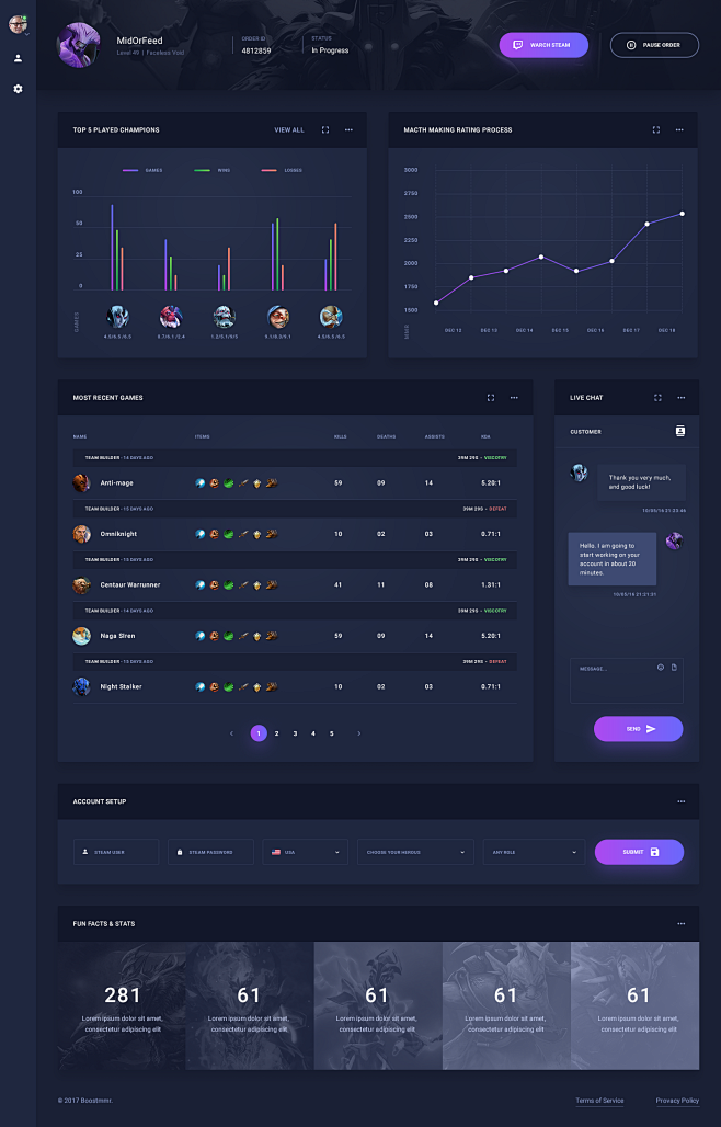 Game dashboard