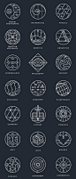 Collection of conceptual marks, representing different scientific areas.Available for purchase in outline and colored variations.: 