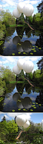 Tatton 公园是英格兰西北部的一座历史遗产。法国艺术家Olivier Grossetête用三个巨大的氢气球使一座绳索桥漂浮在公园的湖面上，把诗意与梦幻变成现实。