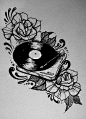 #tattoo##纹身##图案#record player, roses, traditional tattoo style illustration... perfect gaslight anthem tattoo: add "And I met you between the wax and the needle, in the words of my favorite song" to it: 
