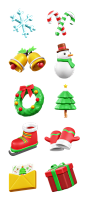 2022圣诞节圣诞树雪花雪人礼盒3D图标icon免抠_PNG：