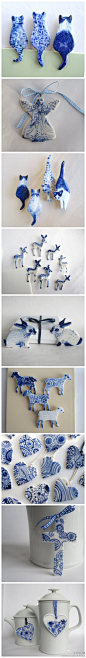 设计风潮：Harriet Damave的陶瓷作品，这些是用蓝色的颜料进行创作，有点像中国的青花瓷，漂亮。