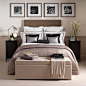 Boutique-hotel style  Create a boutique hotel-style bedroom with a few essential buys. Start with a soothing base colour on walls, such as a caramel or toffee shade, then add depth with hints of black and a few silver highlights.  Layer up pairs of cushio
