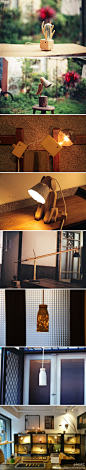 【家居设计】木头演绎的“童话”故事 —— 台湾手工设计工作室 MoziDozen 设计师李易达的作品。麋鹿、小鸟、小猪、小狗、牛奶瓶形状的灯饰，你是否被它们的“萌”样逗乐了呢？via：http://www.mozidozen.com #原木##手工##台湾##灯饰设计# 