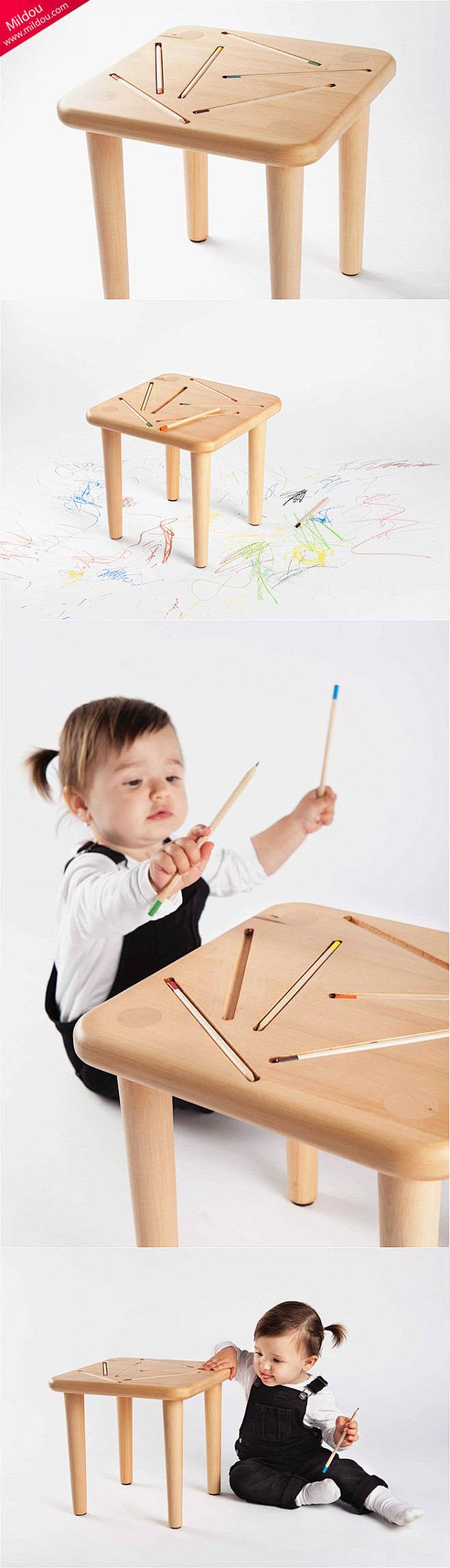 嵌在凳子里的画笔，让baby随时随地涂鸦...