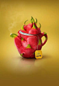 【广告创意】看懂这些广告的，才是真正的吃货
来一壶水果茶，怎么样。莫斯科广告公司Catzwolf为柯蒂斯茶包设计的创意广告。