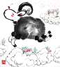 十二生肖水墨插画。画儿晴天·王净净 生肖羊