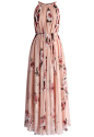 Pink Rose Panache Maxi Slip Dress : With a sway of this gossamer gown, your enchanting allure is keeping all eyes on you. The billowing silhouette of this frock welcomes dozens of delicate roses, while a dainty deep-v cutout neckline and a frilling hem cr