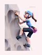 亚运会3D立体人物竞技比赛蓝装女子攀岩图片_潮国创意