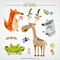 Watercolor nice forest animals  Free Vector