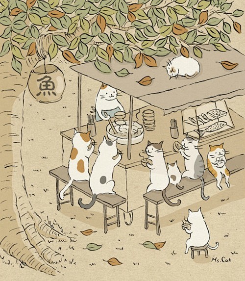 台湾插画师猫小姐的浮世绘风格猫咪插画