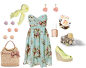 Ice blossom pastel Floral print turquoise chiffon dress, yellow ASOS PENNY Espadrille Peep Toe Wedges, yellow  Marciano Modal Scarf, Valentino Crochet Raffia Top Handle Bag, Rosette & Bow Ring Set, Rhinestone Rosette Dangle Earrings, Essie A Crewed In