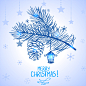 精美蓝色松枝矢量素材，素材格式：EPS，素材关键词：蓝色,圣诞节,松枝,灯
