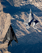 robotpignet:

F-22 Raptor and F-117 Nighthawk fly in formation over the California desert.
