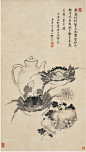 禁林 [http://391784929.qzone.qq.com]　杨晋 蟹菊图
款识：稻熟江村蟹正肥，双螯如戟挺青泥。若教纸上飜身看，应见团团董卓脐。
标签：徐渭