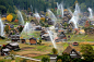 Water are discharged at Shirakawa-go World Heritage site of on November 4, 2012 in Shirakawa, Gifu, Japan. This annual drill is held to prevent fire. (Photo by The Asahi Shimbun via Getty Images)