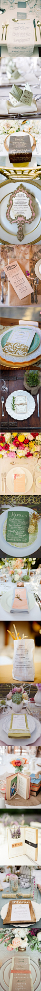 #婚礼布置#16款创意婚宴餐单设计，不但能带给宾客新鲜感，还可以表达新人的用心，让宾客在看菜单，等待美食的时候，多了一个有趣的话题。 更多: http://www.lovewith.me/share/detail/all/30658