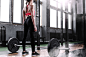 Women sport project : Photoshoot of a sporty girl training with different sport equipment in a crossfit gym