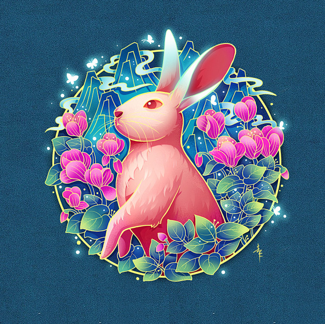 十二生肖兔子新中式插画