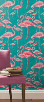 Flamingo Beach Fuschia Designer Wallpaper
