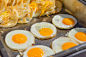 煎蛋,早餐,堆,盘子,胆固醇,格子烤肉,水平画幅,鸡蛋,膳食,泰国