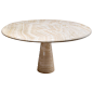 Round Cream Travertine Pedestal Dining Table, Angelo Mangiarotti Style, Italy