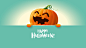 General 1920x1080 Halloween pumpkin smiling happy turquise simple background typography