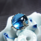 藤蔓 925纯银 蓝色宝石托帕石超透戒指 泰银复古戒指~~漂亮，大爱。。。91
