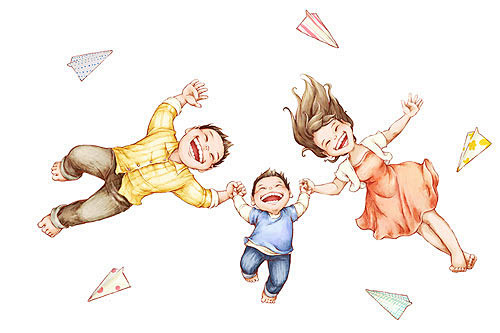 家庭,仰卧,纸飞机,飞机,插图画法_4b...