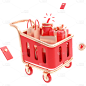 年货节电商促销活动3D立体C4D红色礼盒红包元素素材