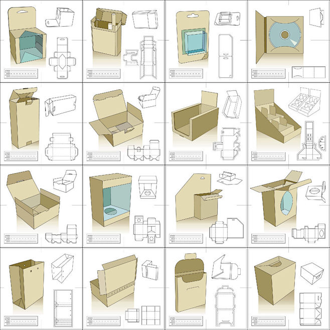 包装设计矢量包装盒平面图刀版展开图40个...