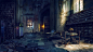 General 1920x1080 photography abandoned building interior books bookshelves server laptop table chair chandeliers