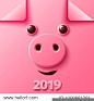 猪笑脸设计贺卡2019年中国新年。矢量图片. _手机素材采下来 #率叶插件，让花瓣网更好用#