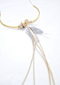 Feather Necklace - Stone Necklace - White Feathers and Grey- Magnesite and Agate Stones - Ivory and Gold Necklace@北坤人素材