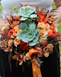 多肉植物的婚礼花艺装饰，手捧花的重点