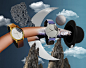 Komono x Magritte - Big Active : To celebrate a capsule collection of René Magritte inspired watches by Komono, Mat was asked to combine the artist’s universe with his own surrealist vision to present a fresh but familiar take on the collection. Viewed al