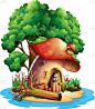 房屋,岛,蘑菇,分离着色,白色,小屋,幻想,风景,图像,海洋