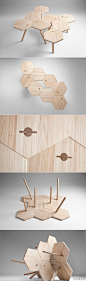 德国新锐设计公司Coordination的一件家具作品“Lean Oak Tables”，桌腿和面板连接处的榫卯处理很细致。