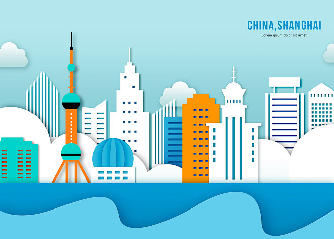 上海东方明珠塔 插画 现代建筑 城市背景...
