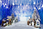 冰雪蓝色白色圣诞舞台布景拍照迎宾区