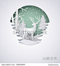 Deer in forest with snow in the winter season and christmas.vector paper art style.